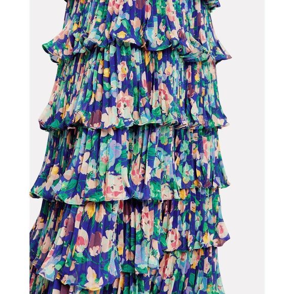 AMUR Blue and Green Floral Midi Dress - Picture 4 of 10